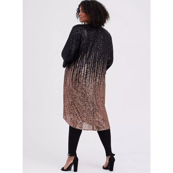 TORRID Hi-Lo Ombre Kimono - Sequin Black & Gold Sz 3X NWT {3O42} - Picture 3 of 4